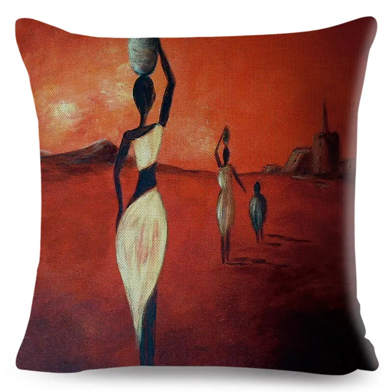 Africa Life Collection Cushion Cover Decor Orange Abstract Painting Pillow Case Gallery for Sofa Home African Lady Pillowcase