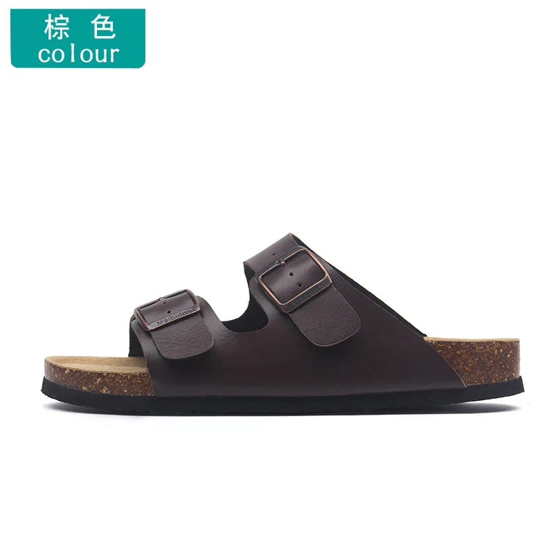 Unisex Buckle Flat Bottom Cork Slippers Summer Couple Beach Slippers Casual unisex Sandals unisex Shoes