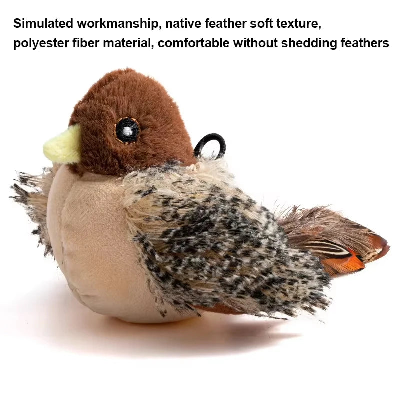 Interactive Cat Toys Flying Bird Cat Toy Flapping Wings Sparrow Catnip Toy Electric Squeaky Simulation Bird Plush Toy for Cats