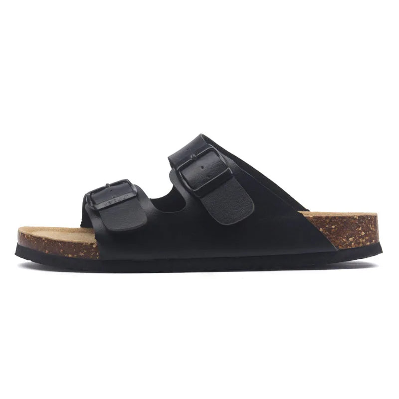 Unisex Buckle Flat Bottom Cork Slippers Summer Couple Beach Slippers Casual unisex Sandals unisex Shoes