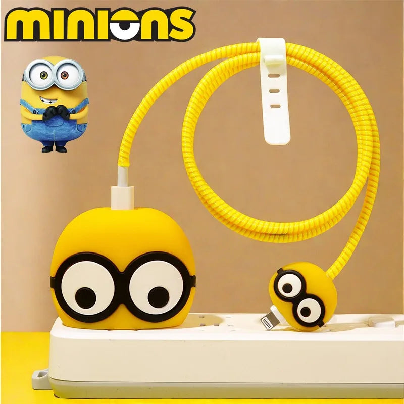 Minions Cable Protective Cartoon Phone Charging Head Cute Case Funny DIY for IPhone 18W 20W Accessories USB Bite Protector Cover