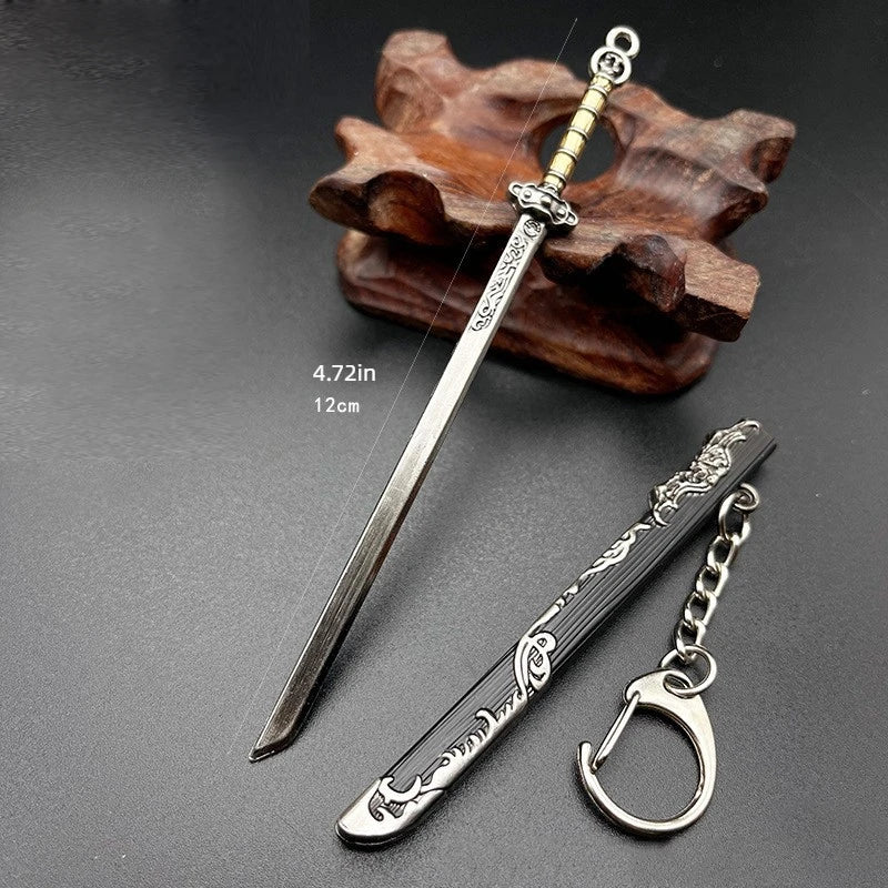 Many models of metal scabbard of famous ancient swords, keychain pendant of small unopened blade weapons