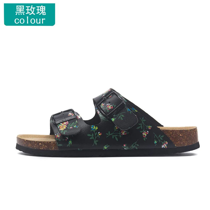 Unisex Buckle Flat Bottom Cork Slippers Summer Couple Beach Slippers Casual unisex Sandals unisex Shoes