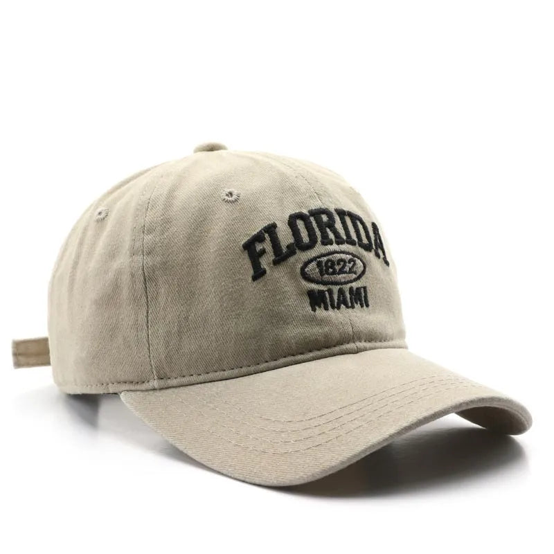 Vintage Washed Cowboy Baseball Cap for Men Women FLORIDA Embroidery Sun Cap Casual Snapback Hip Hop Hat Curved Brim Soft Top Hat