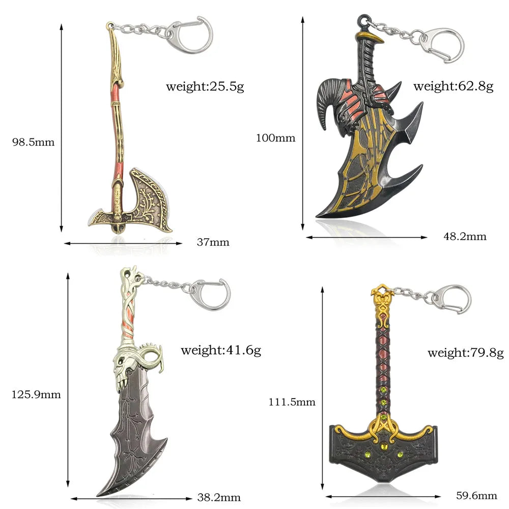 Game God of War 5 Ragnarok Key Chain Kratos Ares Thor's Hammer Blades of Exile Leviathan Axe Weapon Keychain for Men Jewelry