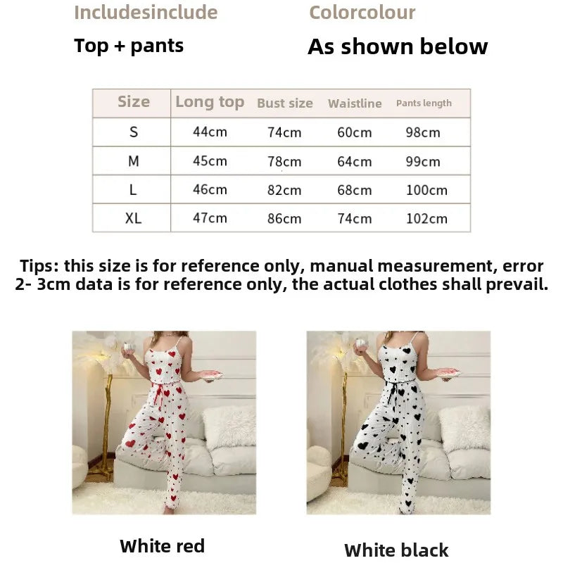 Women Pajamas Plus Size Pajamas Set 2 Piece Short Vest Trouser White Breathable Soft Casual Love Print Body Suit Pijama Mujer