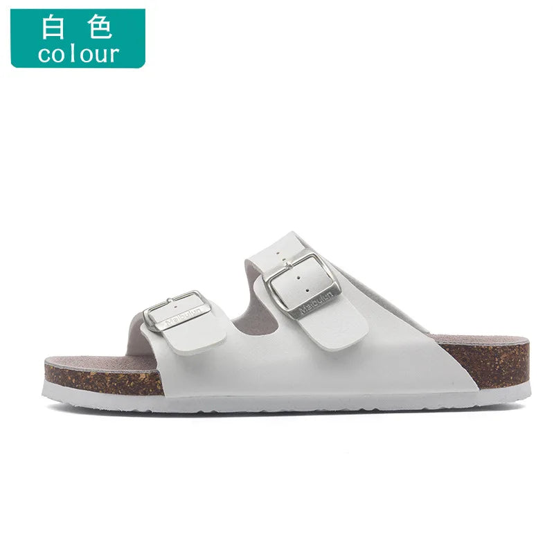 Unisex Buckle Flat Bottom Cork Slippers Summer Couple Beach Slippers Casual unisex Sandals unisex Shoes