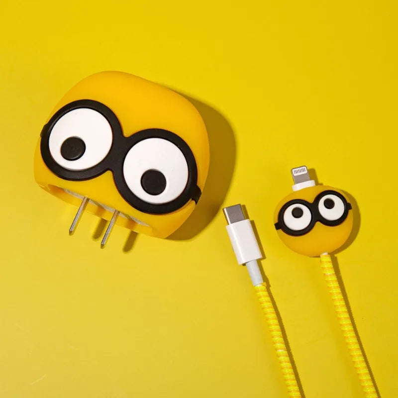 Minions Cable Protective Cartoon Phone Charging Head Cute Case Funny DIY for IPhone 18W 20W Accessories USB Bite Protector Cover