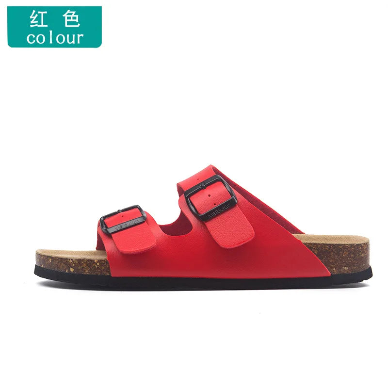 Unisex Buckle Flat Bottom Cork Slippers Summer Couple Beach Slippers Casual unisex Sandals unisex Shoes