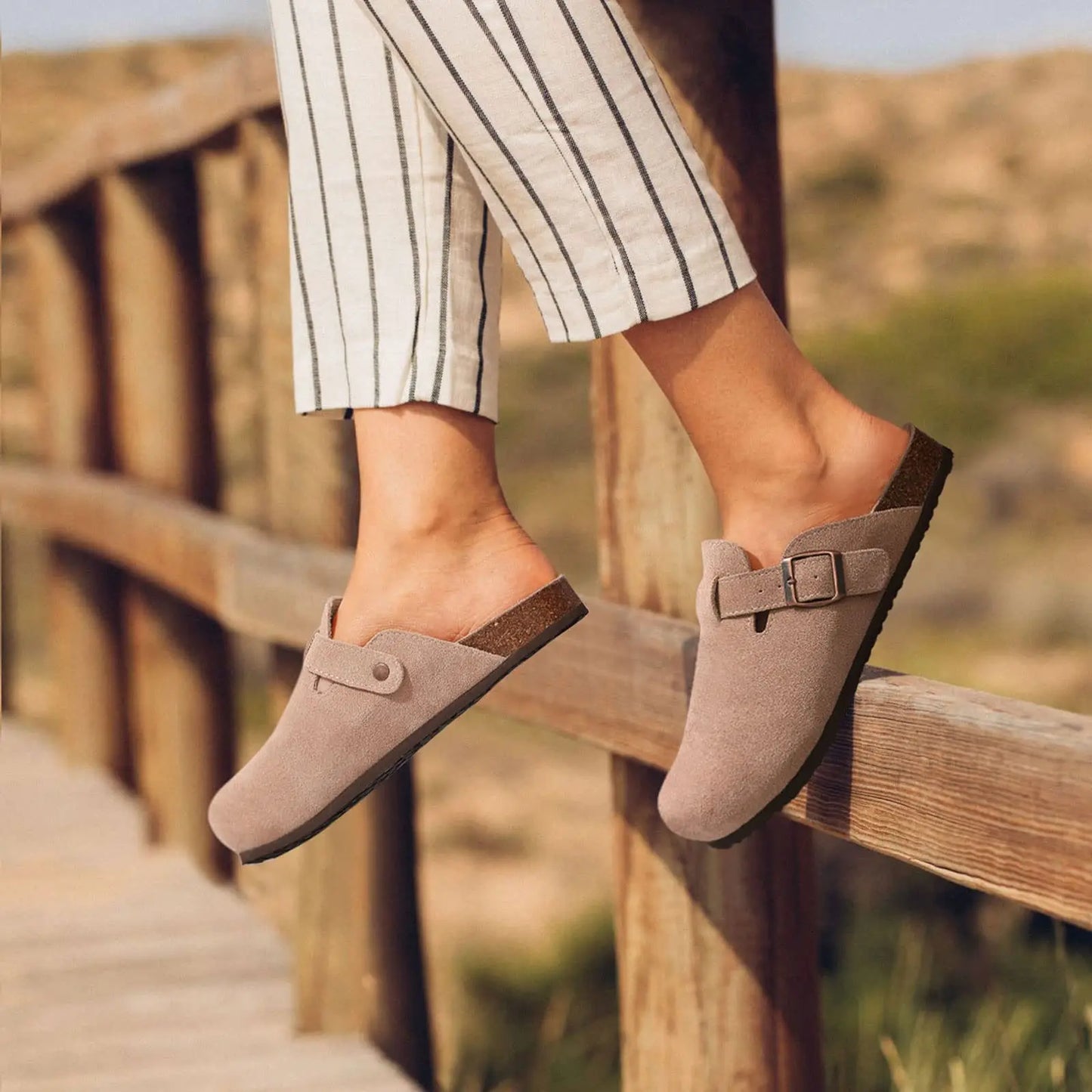 Crestar Women's Mules Cork Clogs Slippers Fashion Soft Footbed Suede Beach Slides With Arch Support Girls Outdoor Muller Shoes