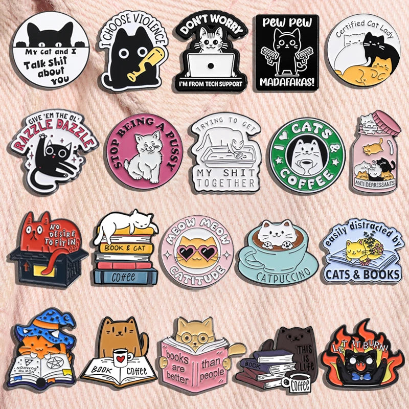 Cartoon Cat Collection Series Enamel Pins Funny Cute Kitten Brooches Lapel Badge Decorative Brooches Animal Jewelry Gift Friends