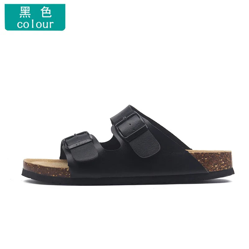 Unisex Buckle Flat Bottom Cork Slippers Summer Couple Beach Slippers Casual unisex Sandals unisex Shoes