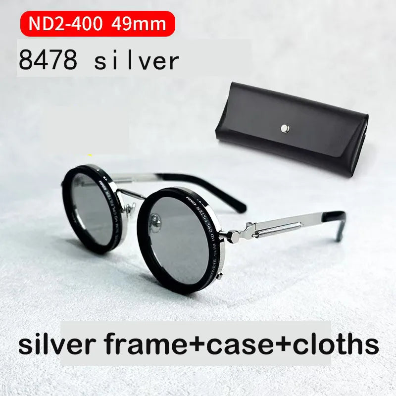 Hand Made Unisex Round Dimming Sunglasses Fishing Nd9 Adjustable Polarized SunGlasses UV Retro Punk Men Round Sunglasses
