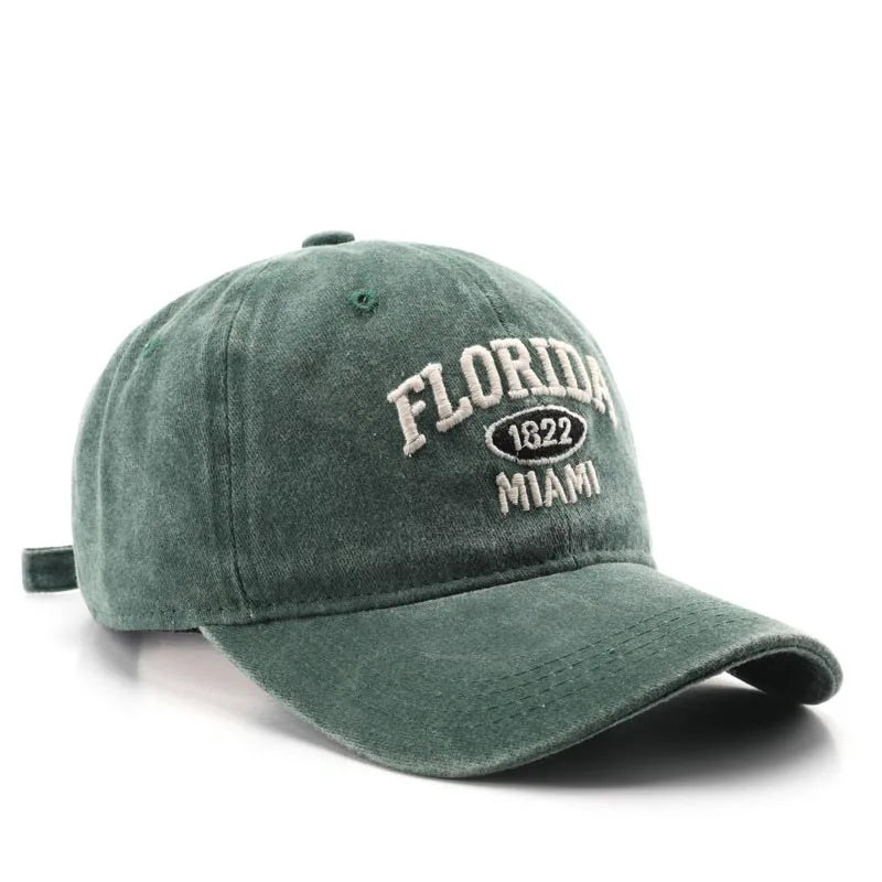 Vintage Washed Cowboy Baseball Cap for Men Women FLORIDA Embroidery Sun Cap Casual Snapback Hip Hop Hat Curved Brim Soft Top Hat