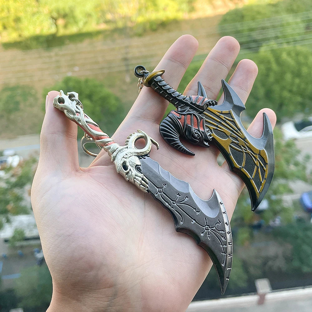Game God of War 5 Ragnarok Key Chain Kratos Ares Thor's Hammer Blades of Exile Leviathan Axe Weapon Keychain for Men Jewelry