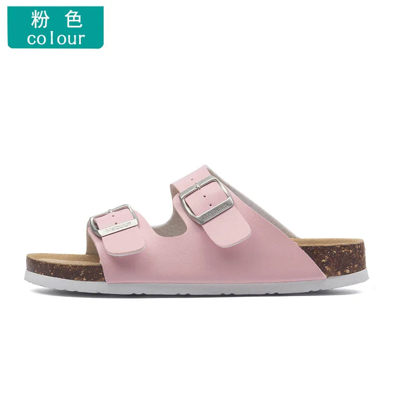 Unisex Buckle Flat Bottom Cork Slippers Summer Couple Beach Slippers Casual unisex Sandals unisex Shoes