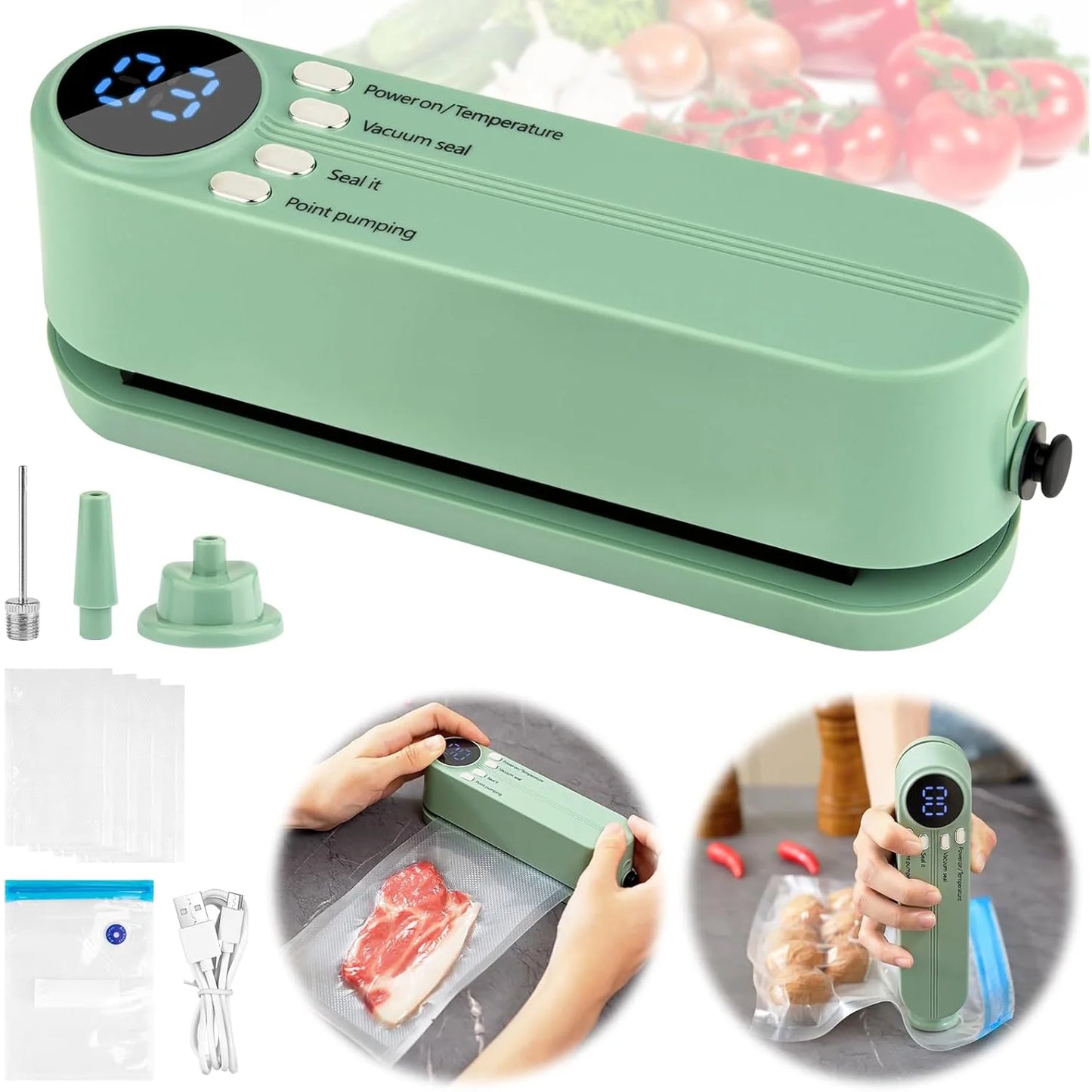 Mini Vacuum Sealer with USB-Rechargeable Portable Wireless ,Dry/Moist Food Preservation with Bags & Pump for Compact Storage