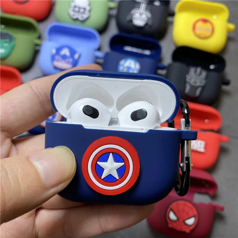 Cartoon Marvel Earphone Case for 2025 New Airpods 3 Silicone Wireless Bluetooth Earbuds Charger Protective Cover With Hook