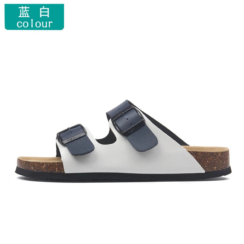 Unisex Buckle Flat Bottom Cork Slippers Summer Couple Beach Slippers Casual unisex Sandals unisex Shoes