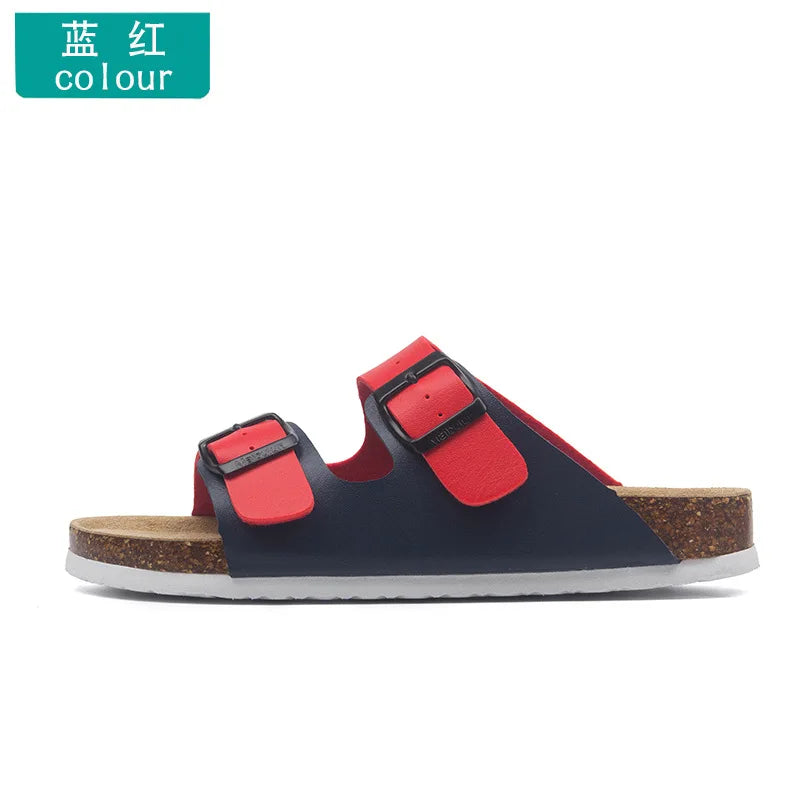 Unisex Buckle Flat Bottom Cork Slippers Summer Couple Beach Slippers Casual unisex Sandals unisex Shoes