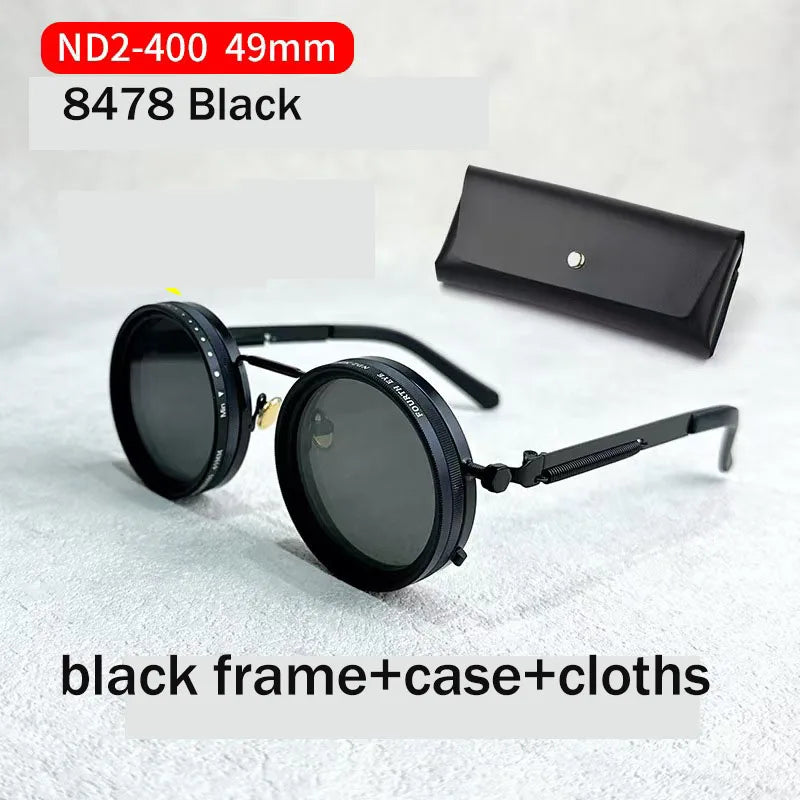 Hand Made Unisex Round Dimming Sunglasses Fishing Nd9 Adjustable Polarized SunGlasses UV Retro Punk Men Round Sunglasses