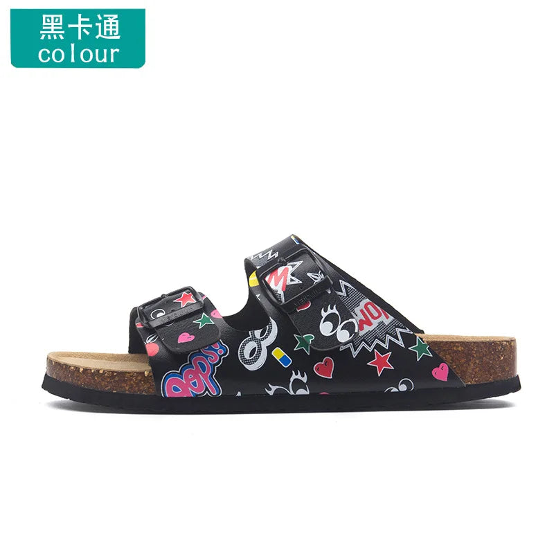 Unisex Buckle Flat Bottom Cork Slippers Summer Couple Beach Slippers Casual unisex Sandals unisex Shoes