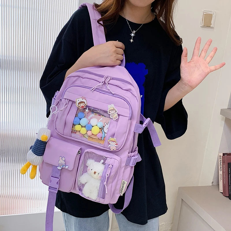 Cute Women Backpacks Waterproof Multi-Pocket Nylon, Female,Girls Kawaii Laptop Book Pack Mochilas