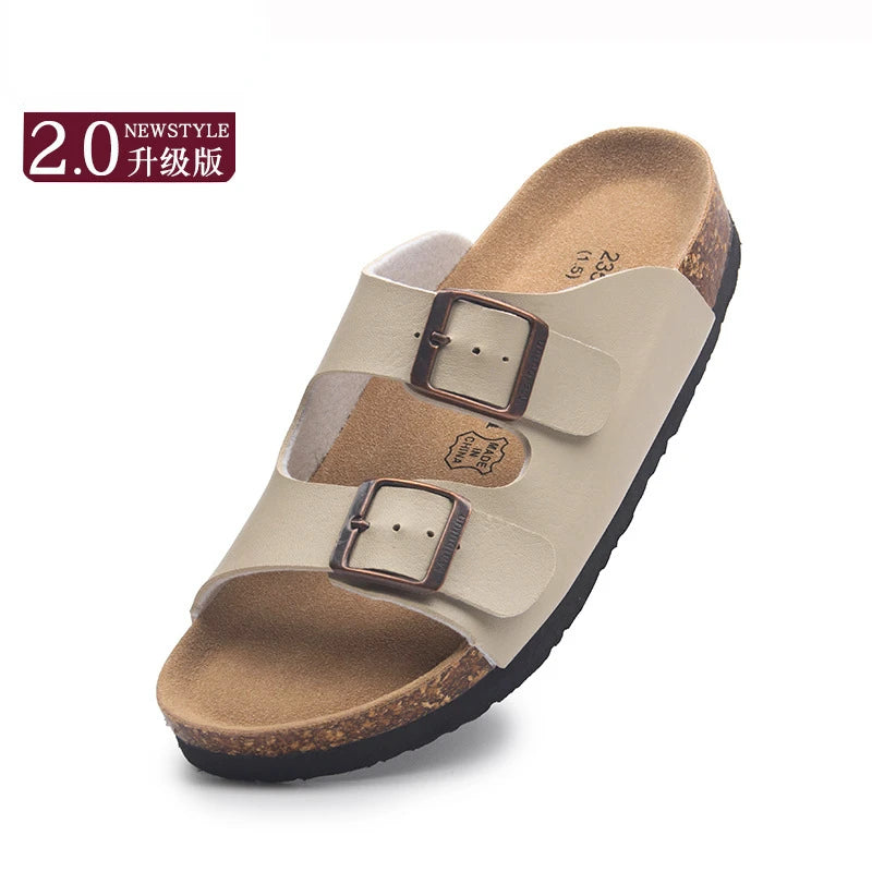 Unisex Buckle Flat Bottom Cork Slippers Summer Couple Beach Slippers Casual unisex Sandals unisex Shoes