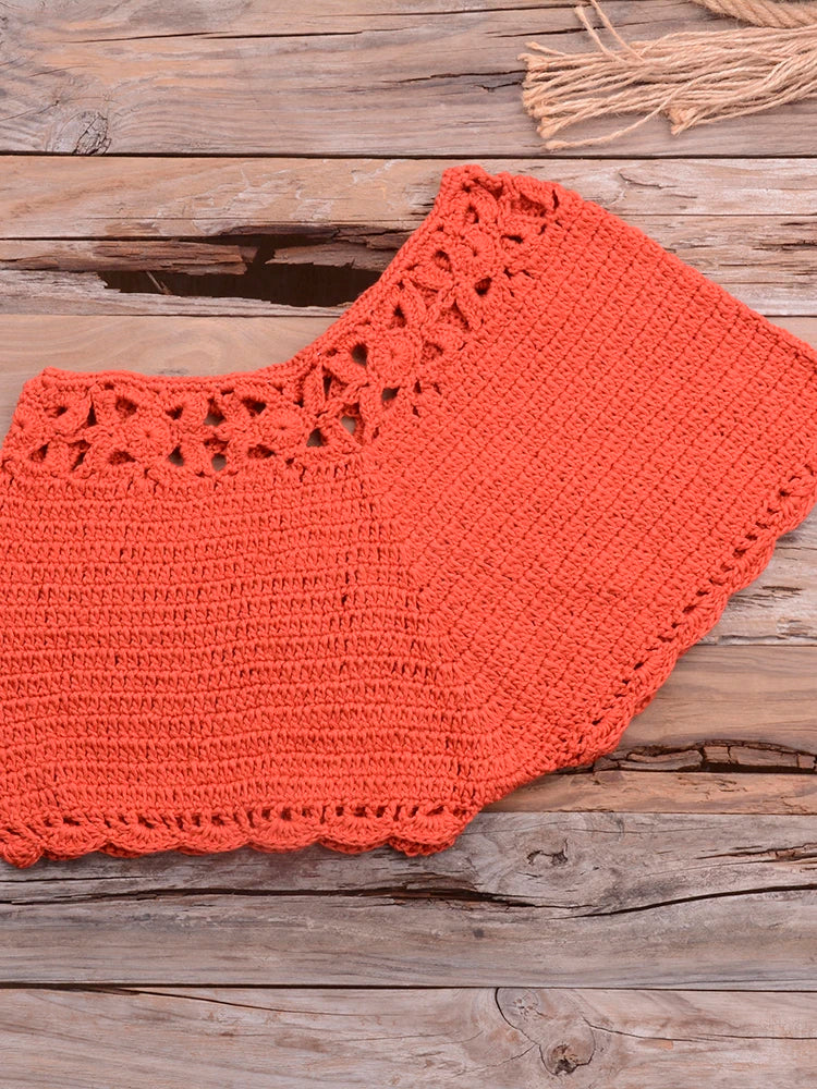 Bikini 2025 knitting Swimsuit Crochet Bikini Bohemia Style Off Shoulder High Neck Bathing Beach Bikinis Handmade Crochet Bikini