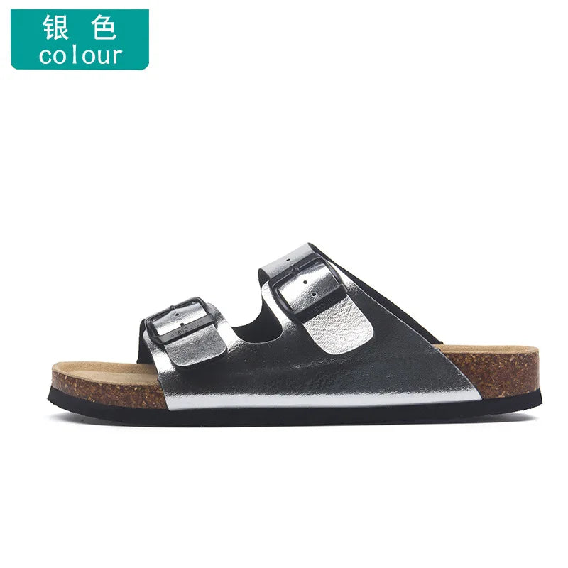Unisex Buckle Flat Bottom Cork Slippers Summer Couple Beach Slippers Casual unisex Sandals unisex Shoes