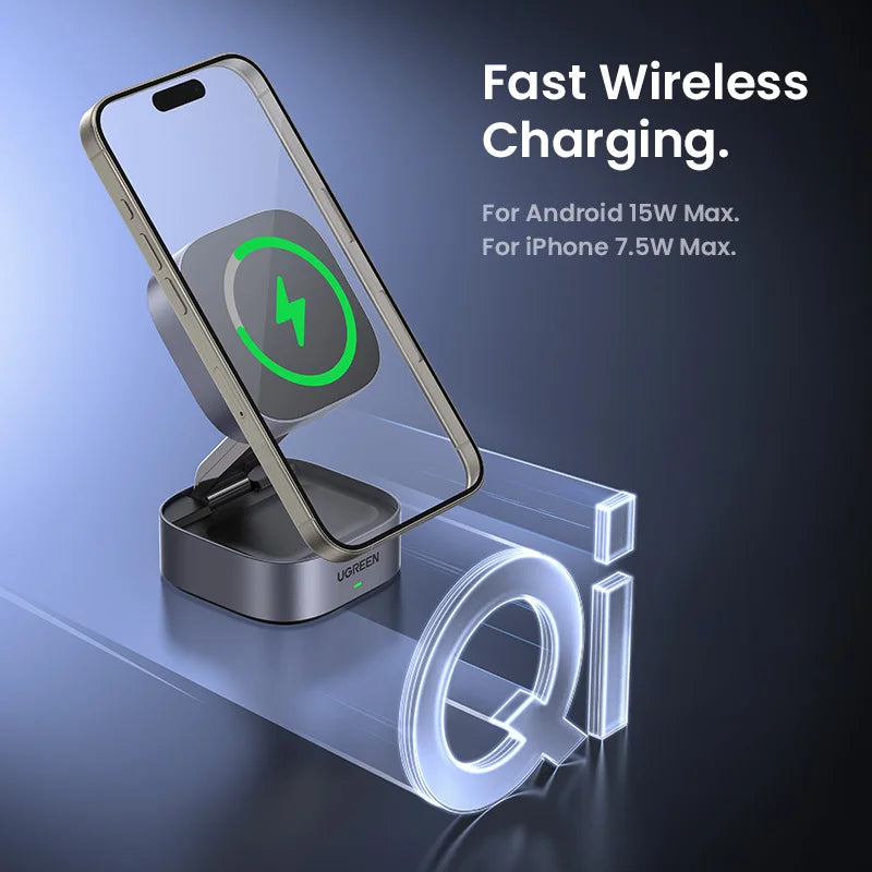 UGREEN 25W Magnetic Wireless Charger Stand 2-in-1 Charging Stand For iPhone 16 15 Pro Max/AirPods For Magsafe Fast Charger