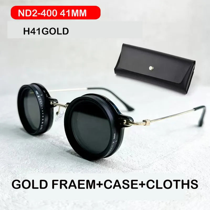 Hand Made Unisex Round Dimming Sunglasses Fishing Nd9 Adjustable Polarized SunGlasses UV Retro Punk Men Round Sunglasses
