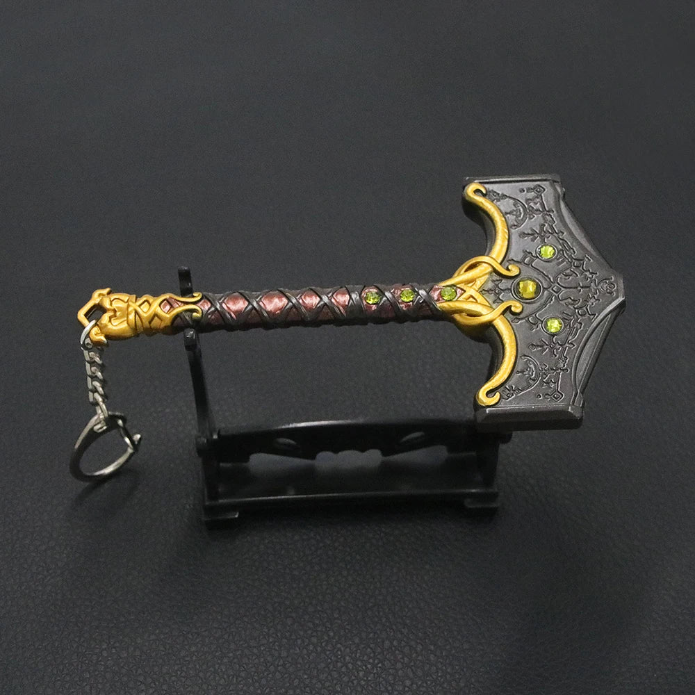 Game God of War 5 Ragnarok Key Chain Kratos Ares Thor's Hammer Blades of Exile Leviathan Axe Weapon Keychain for Men Jewelry
