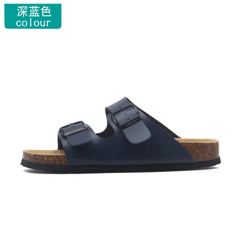 Unisex Buckle Flat Bottom Cork Slippers Summer Couple Beach Slippers Casual unisex Sandals unisex Shoes