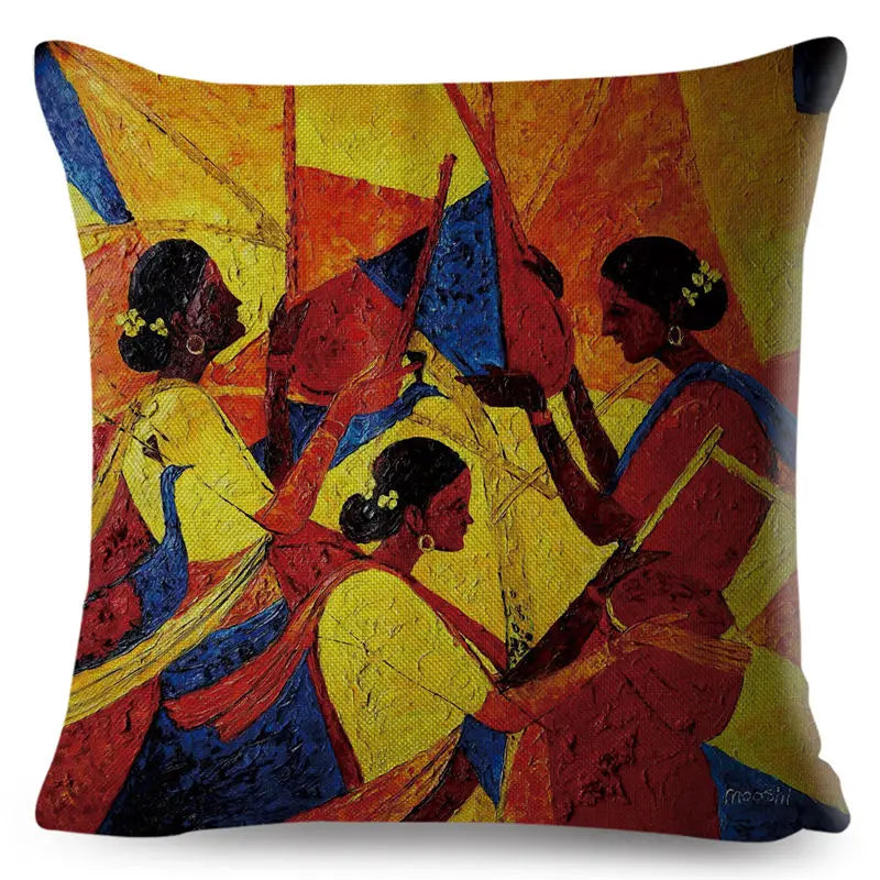 Africa Life Collection Cushion Cover Decor Orange Abstract Painting  Pillow Case Gallery for Sofa Home African Lady Pillowcase