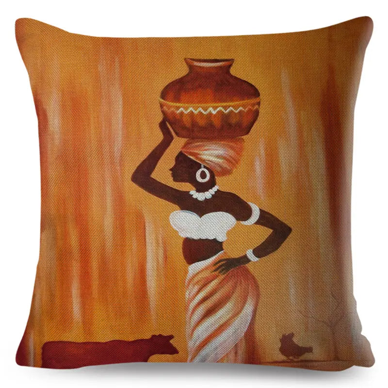 Africa Life Collection Cushion Cover Decor Orange Abstract Painting  Pillow Case Gallery for Sofa Home African Lady Pillowcase