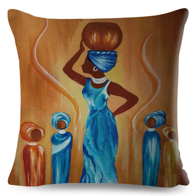 Africa Life Collection Cushion Cover Decor Orange Abstract Painting  Pillow Case Gallery for Sofa Home African Lady Pillowcase