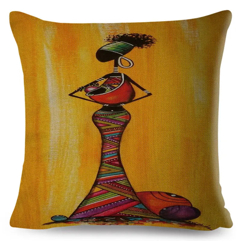 Africa Life Collection Cushion Cover Decor Orange Abstract Painting  Pillow Case Gallery for Sofa Home African Lady Pillowcase