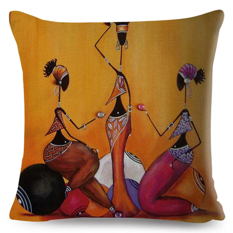 Africa Life Collection Cushion Cover Decor Orange Abstract Painting  Pillow Case Gallery for Sofa Home African Lady Pillowcase