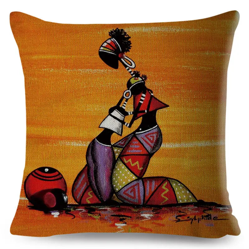 Africa Life Collection Cushion Cover Decor Orange Abstract Painting  Pillow Case Gallery for Sofa Home African Lady Pillowcase
