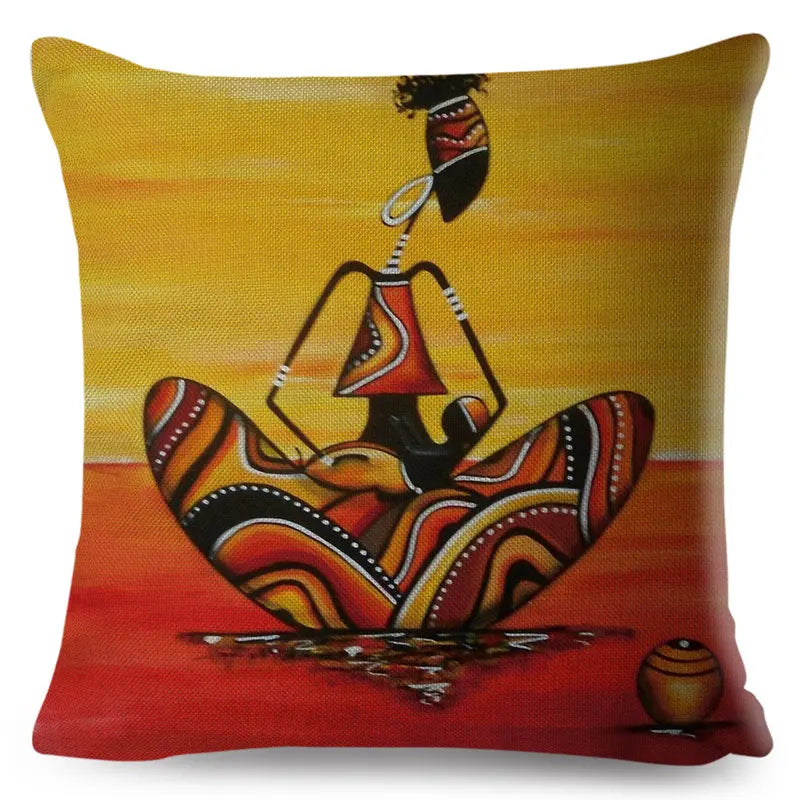 Africa Life Collection Cushion Cover Decor Orange Abstract Painting  Pillow Case Gallery for Sofa Home African Lady Pillowcase