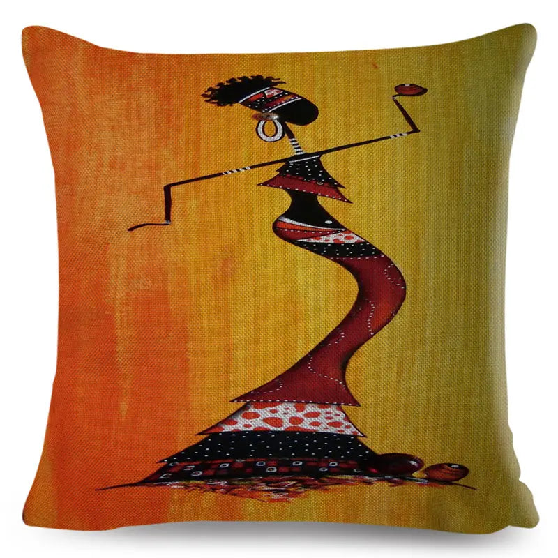 Africa Life Collection Cushion Cover Decor Orange Abstract Painting  Pillow Case Gallery for Sofa Home African Lady Pillowcase