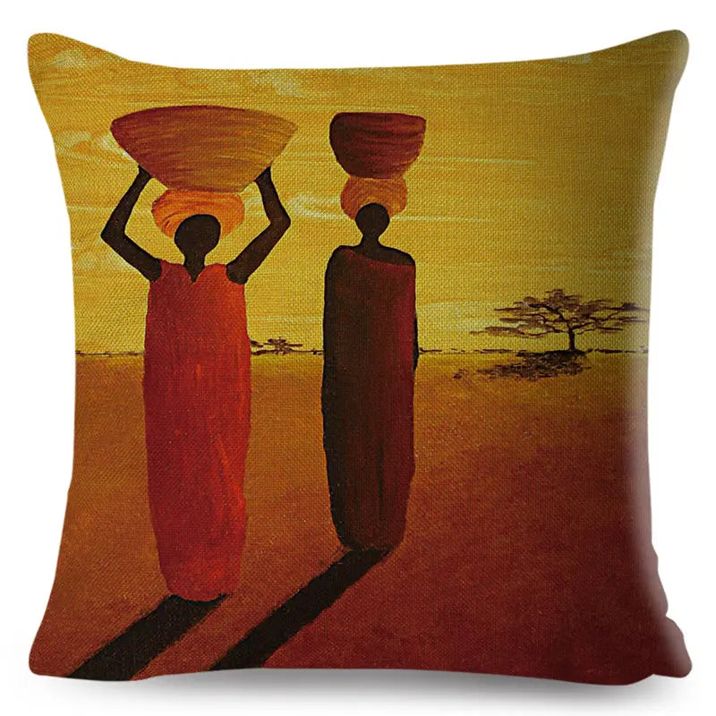 Africa Life Collection Cushion Cover Decor Orange Abstract Painting  Pillow Case Gallery for Sofa Home African Lady Pillowcase