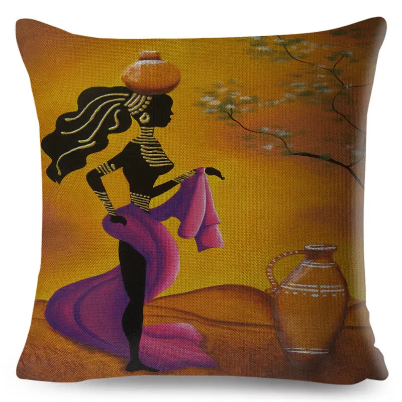 Africa Life Collection Cushion Cover Decor Orange Abstract Painting  Pillow Case Gallery for Sofa Home African Lady Pillowcase