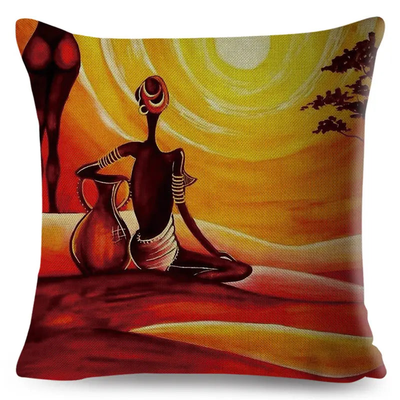 Africa Life Collection Cushion Cover Decor Orange Abstract Painting  Pillow Case Gallery for Sofa Home African Lady Pillowcase