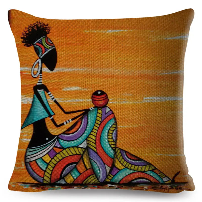 Africa Life Collection Cushion Cover Decor Orange Abstract Painting  Pillow Case Gallery for Sofa Home African Lady Pillowcase