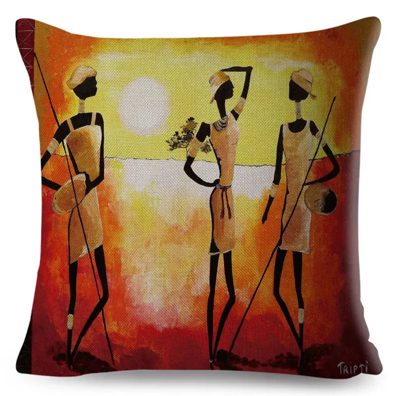 Africa Life Collection Cushion Cover Decor Orange Abstract Painting  Pillow Case Gallery for Sofa Home African Lady Pillowcase