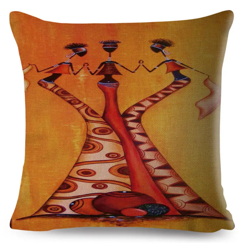 Africa Life Collection Cushion Cover Decor Orange Abstract Painting  Pillow Case Gallery for Sofa Home African Lady Pillowcase