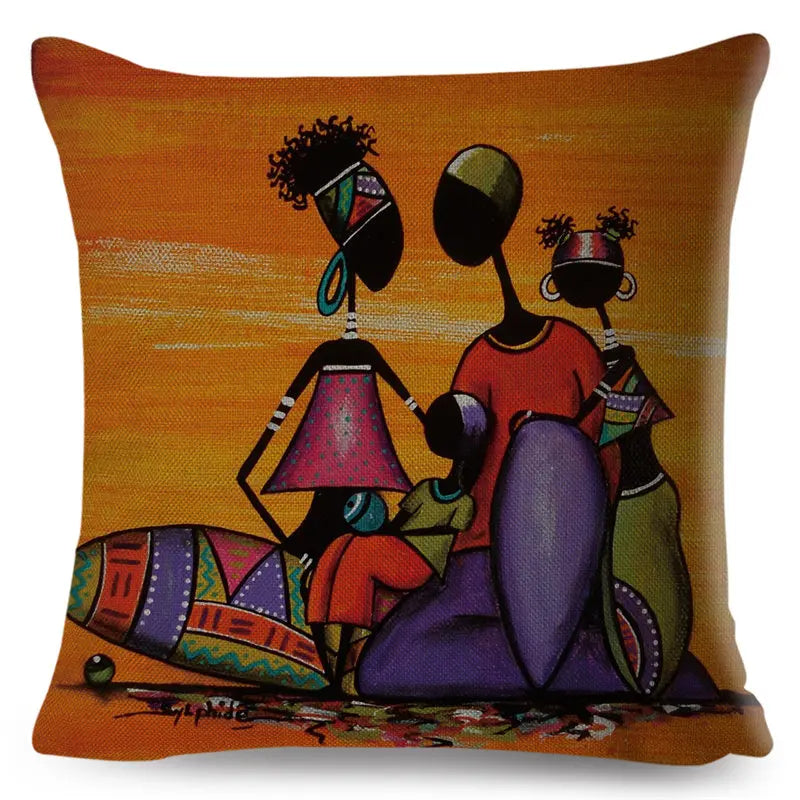 Africa Life Collection Cushion Cover Decor Orange Abstract Painting  Pillow Case Gallery for Sofa Home African Lady Pillowcase