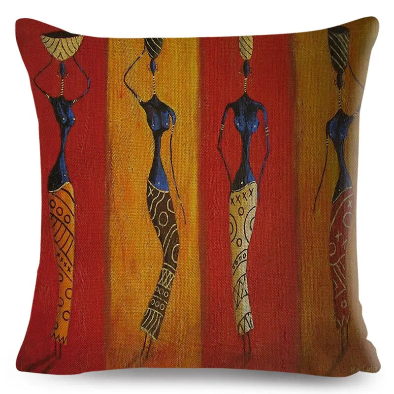 Africa Life Collection Cushion Cover Decor Orange Abstract Painting  Pillow Case Gallery for Sofa Home African Lady Pillowcase